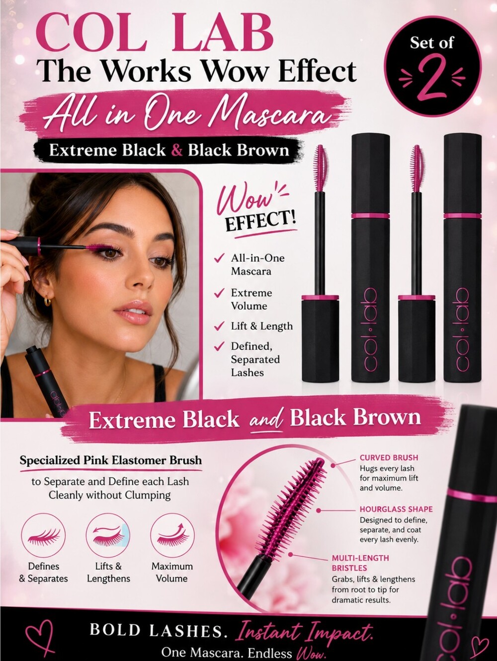 Set Of 2 COL-LAB "The Works" Wow Effect All-in-One Mascara